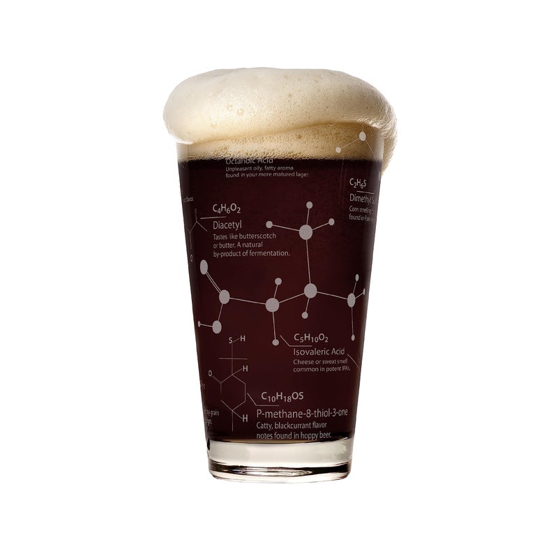 Greenline Goods Beer Glasses - 16 oz Pint Glass (Set of 2) â€“ Science of Beer Glassware - Etched with Beer & Hops Chemistry Molecules - Image 1